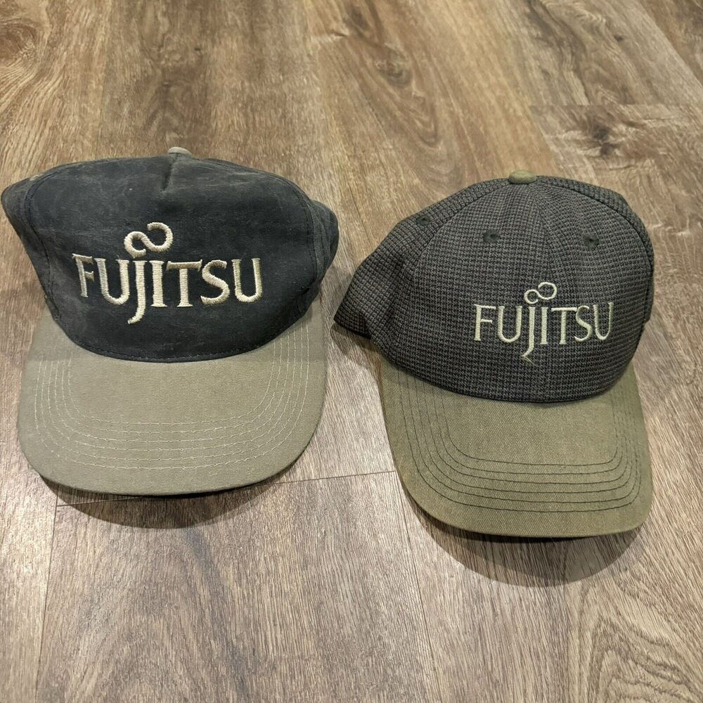 Pair Of 2 Vintage 90s FUJITSU Network Transmissions System Strap Back Hats Kati